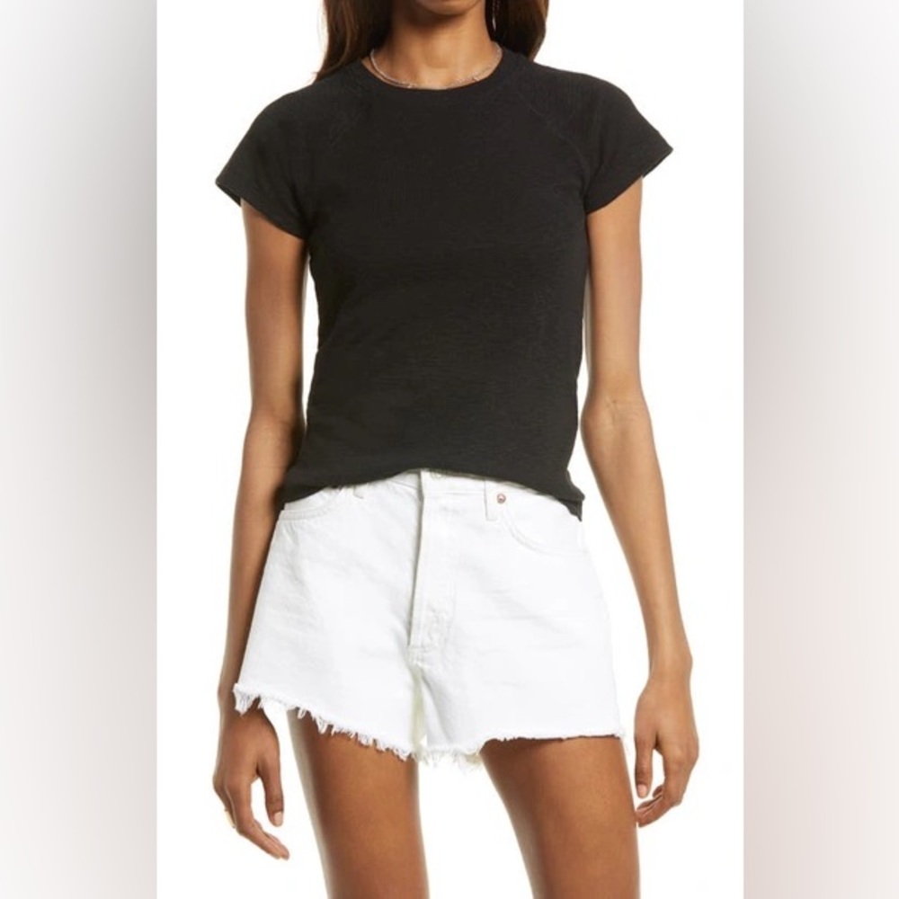 Madewell Westerville raglan black knit fitted tee, large